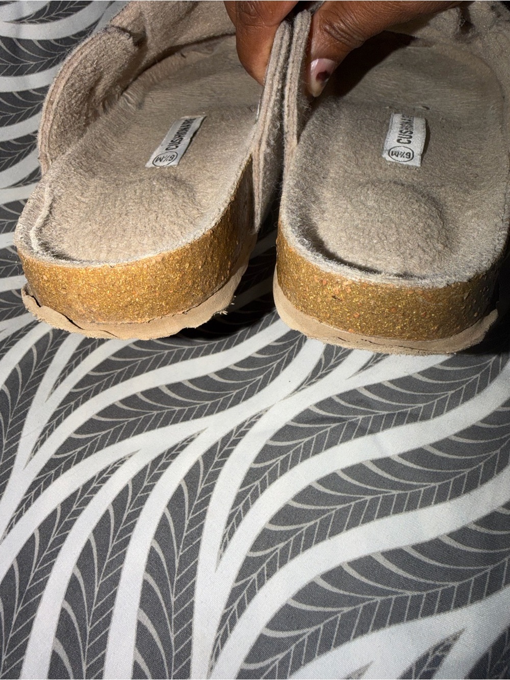 Beige Felt Slip-On Mules with Adjustable Strap - Picture 6 of 11
